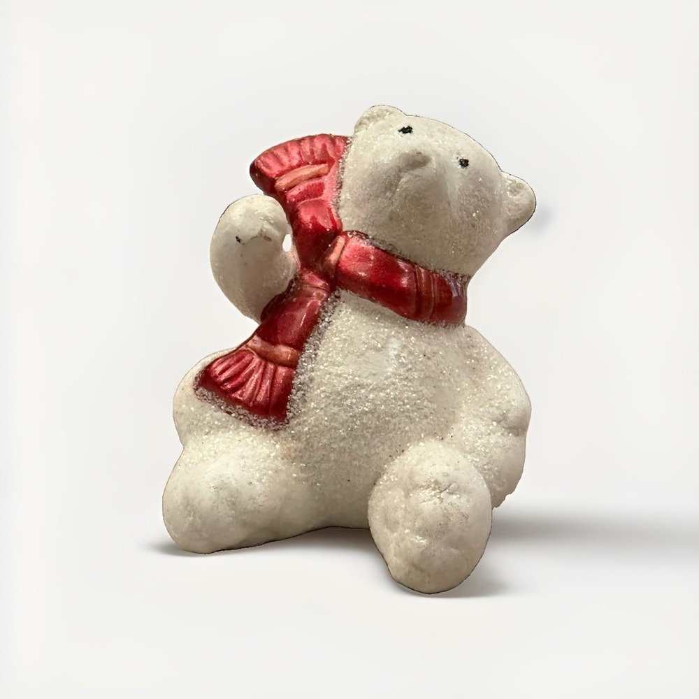 Glitter Polar Bear Figurine Decoration with Red Scarf Polar Bear Animal